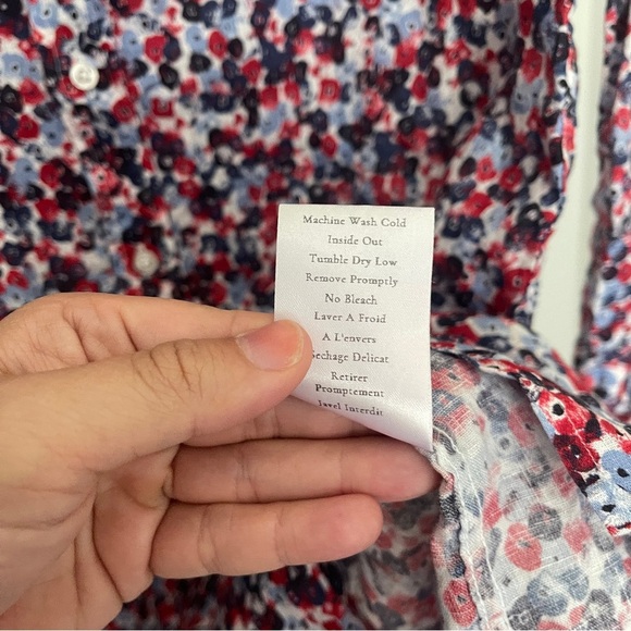 Frank & Eileen Mary Floral Blue Red Long Sleeve Button Up Dress Linen - Picture 4 of 5